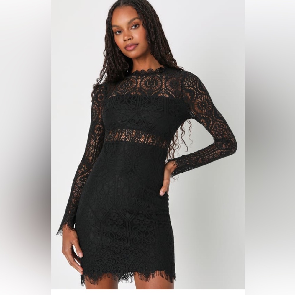 Lulu’s Appetite for Seduction Black Lace Long Sleeve Dress